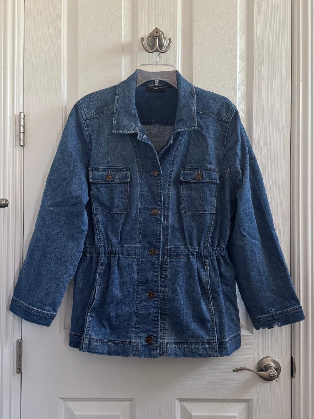 Susan Graver Blue Denim Jacket Elastic Waist Hip Length Sz XLP